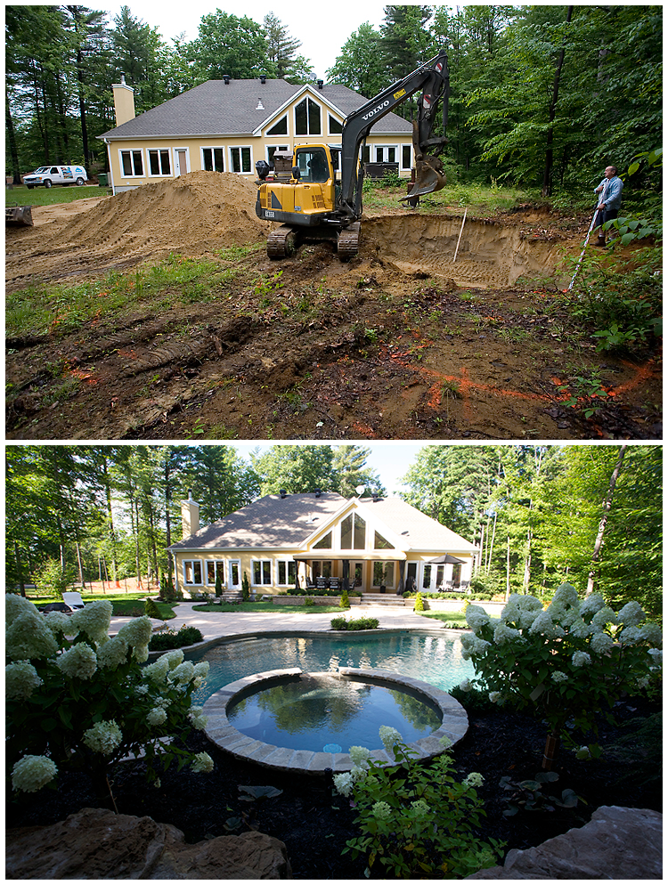 A before and after shot of a pool made by Piscines Paramount